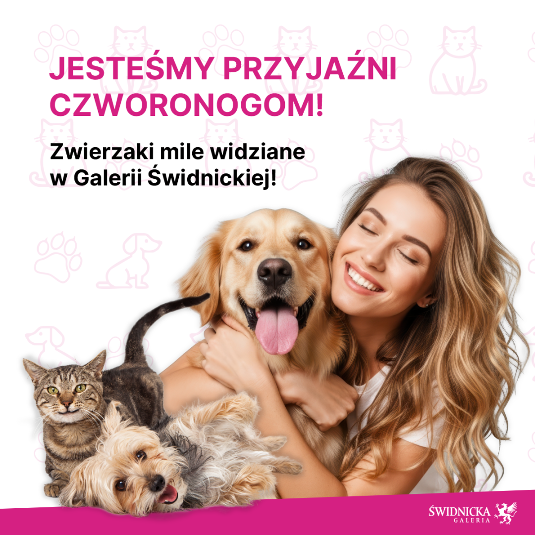 Kobieta z psem i kotem, Galeria Świdnicka przyjazna zwierzętom.