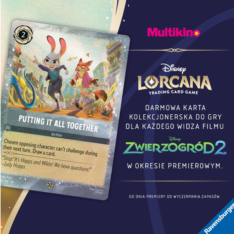 Karta kolekcjonerska Disney Lorcana z postaciami z filmu Zwierzogród 2.