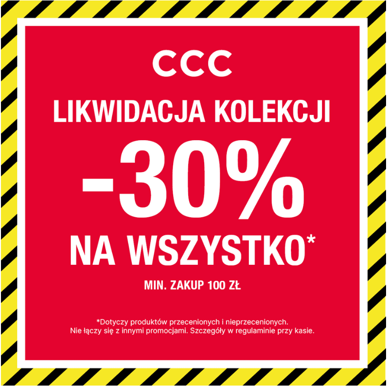 Baner promocyjny CCC z rabatem 30% na wszystko.