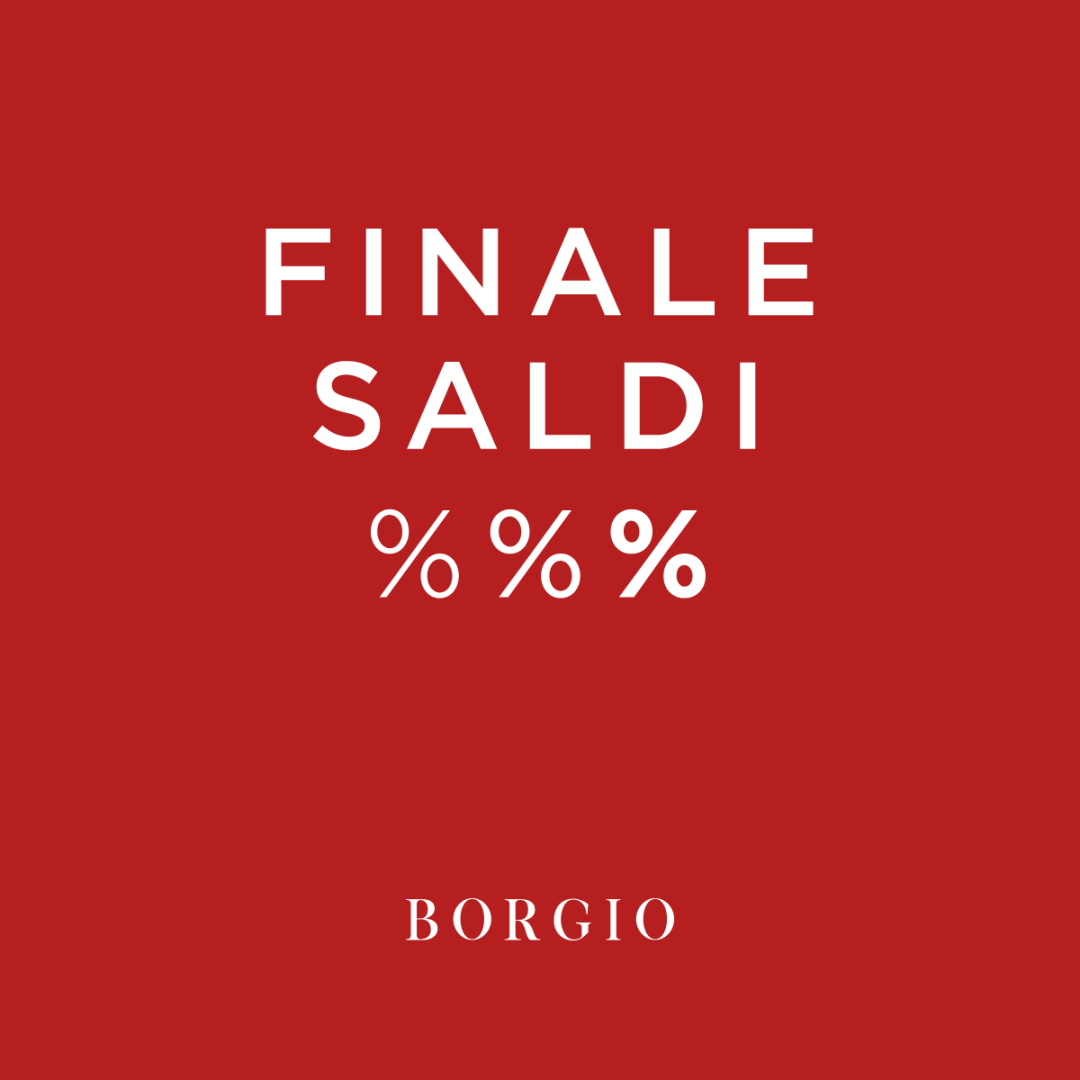 Czerwony plakat z napisem Finale Saldi i procentami.