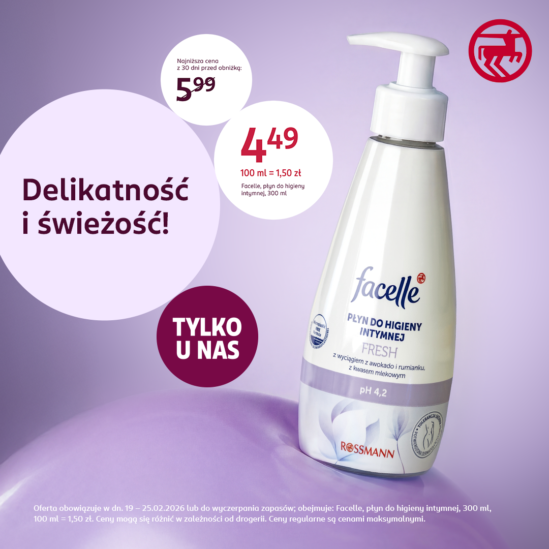 Płyn do higieny intymnej Facelle z aloesem i rumiankiem.