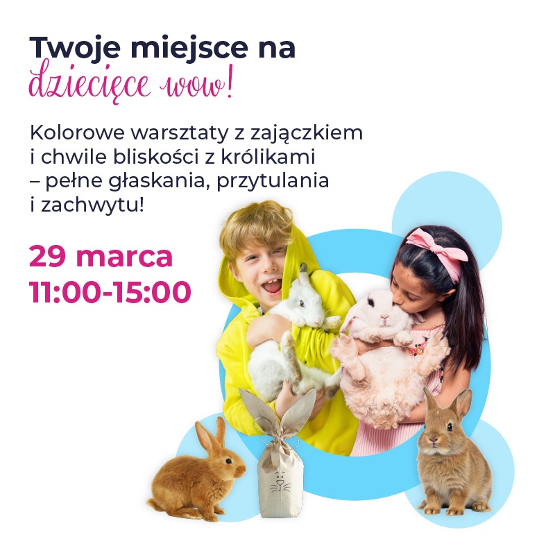 Dzieci trzymające króliki podczas warsztatów.