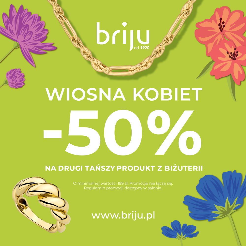 Wiosenna promocja biżuterii z rabatem 50%.