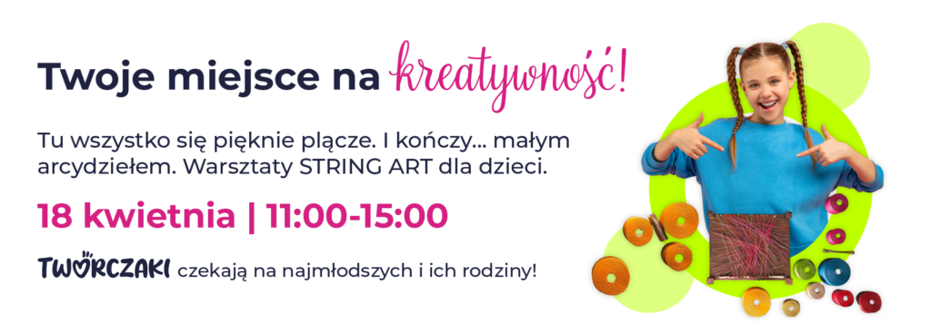 Dziewczynka z włóczką na warsztatach string art dla dzieci.