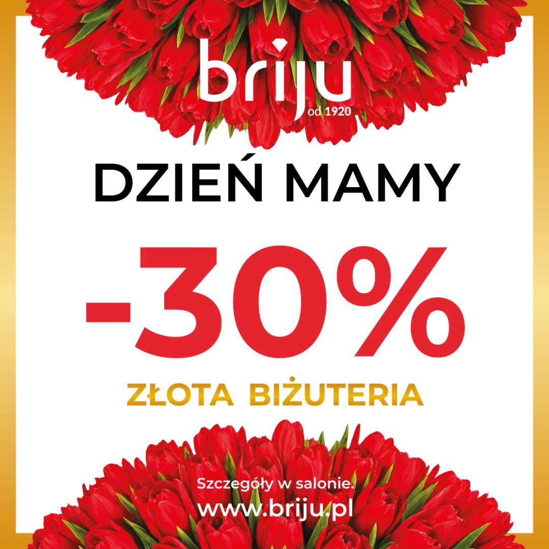 Promocja na Dzień Mamy, 30% zniżki na złotą biżuterię.