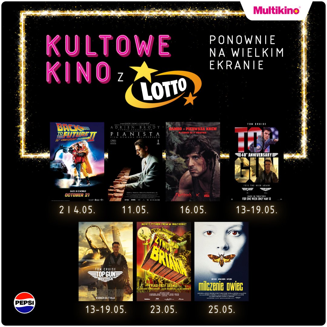 Plakat promujący kultowe filmy w Multikinie z Lotto.