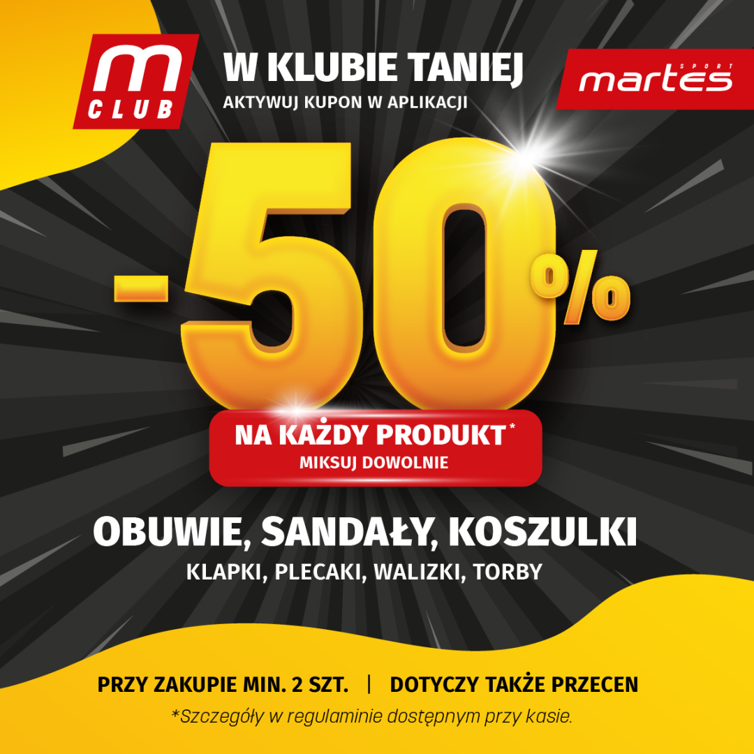 Promocja -50% na obuwie, sandały, koszulki w sklepie Martes.