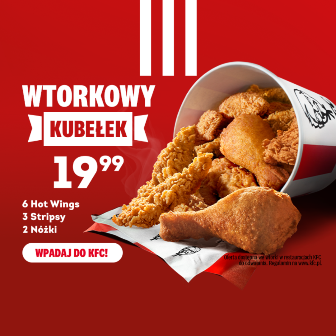 Kubełek KFC z kurczakiem, promocja wtorkowa.