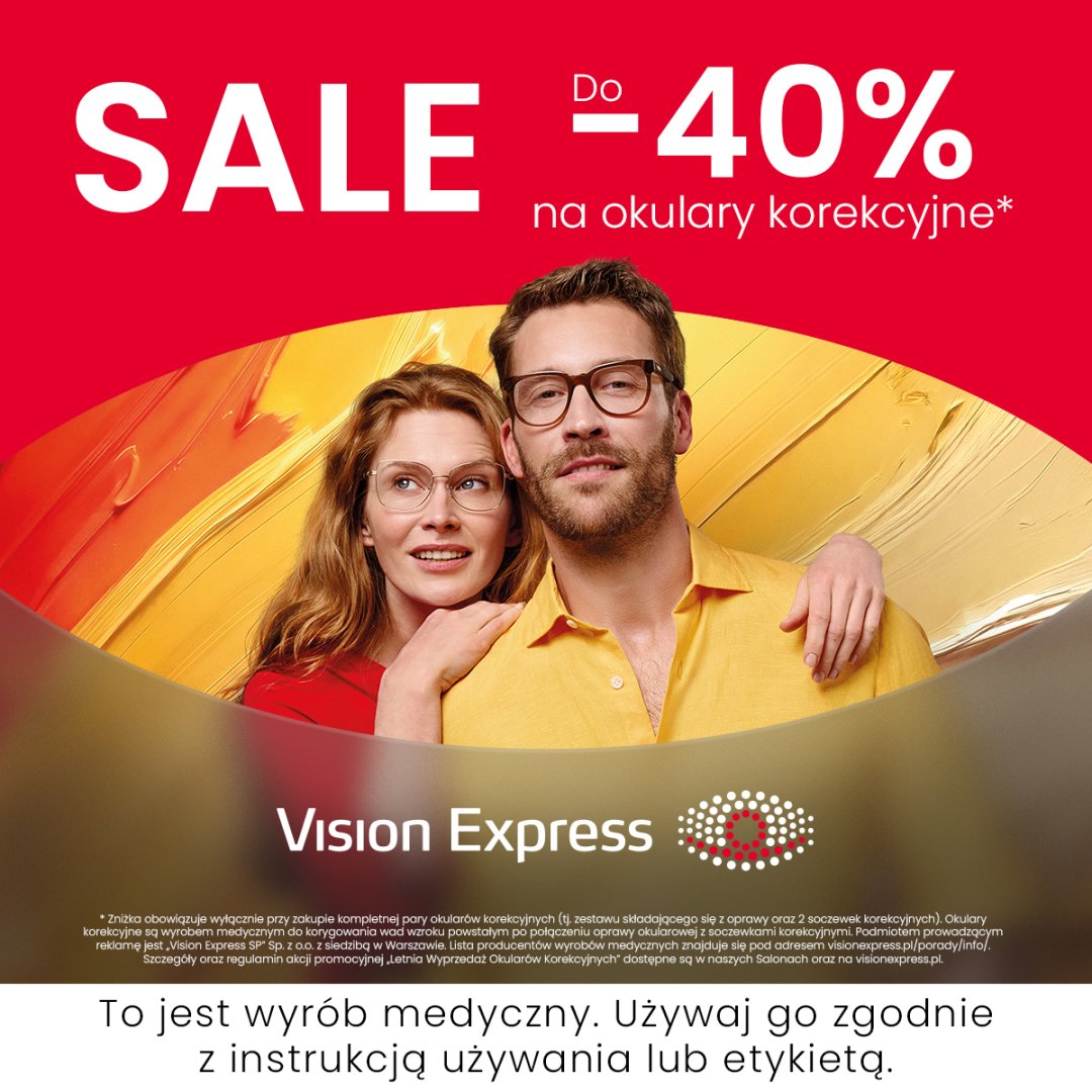 Para w okularach z promocją do 40% na okulary korekcyjne.