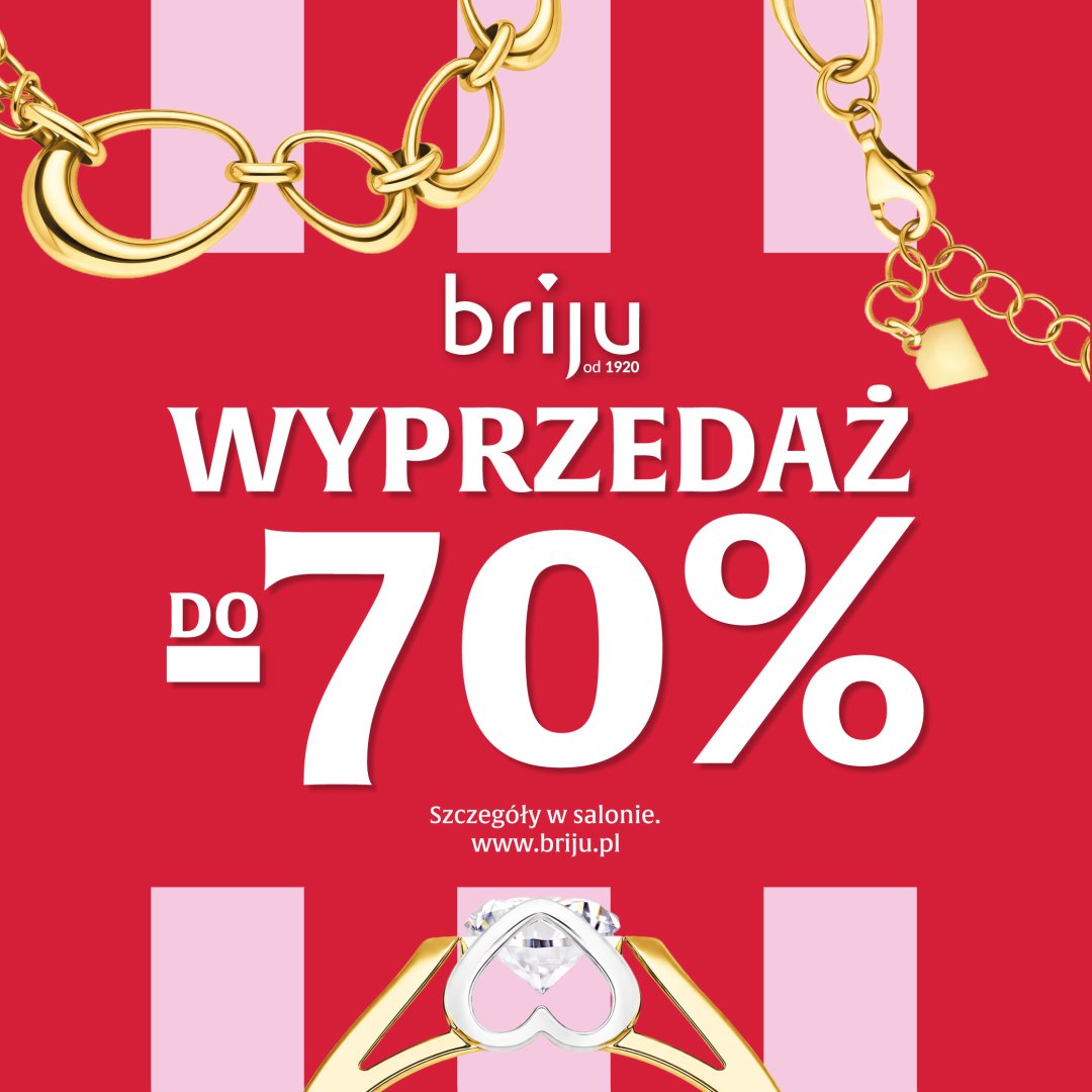 Baner promocyjny z napisem Wyprzedaż do 70% i biżuterią.