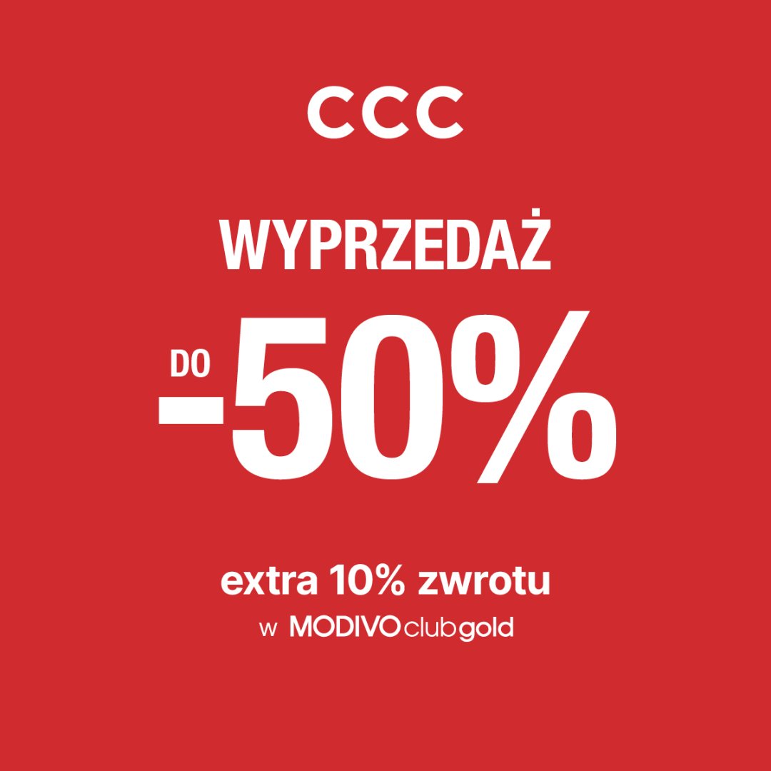 Baner promocyjny CCC z wyprzedażą do 50 procent.