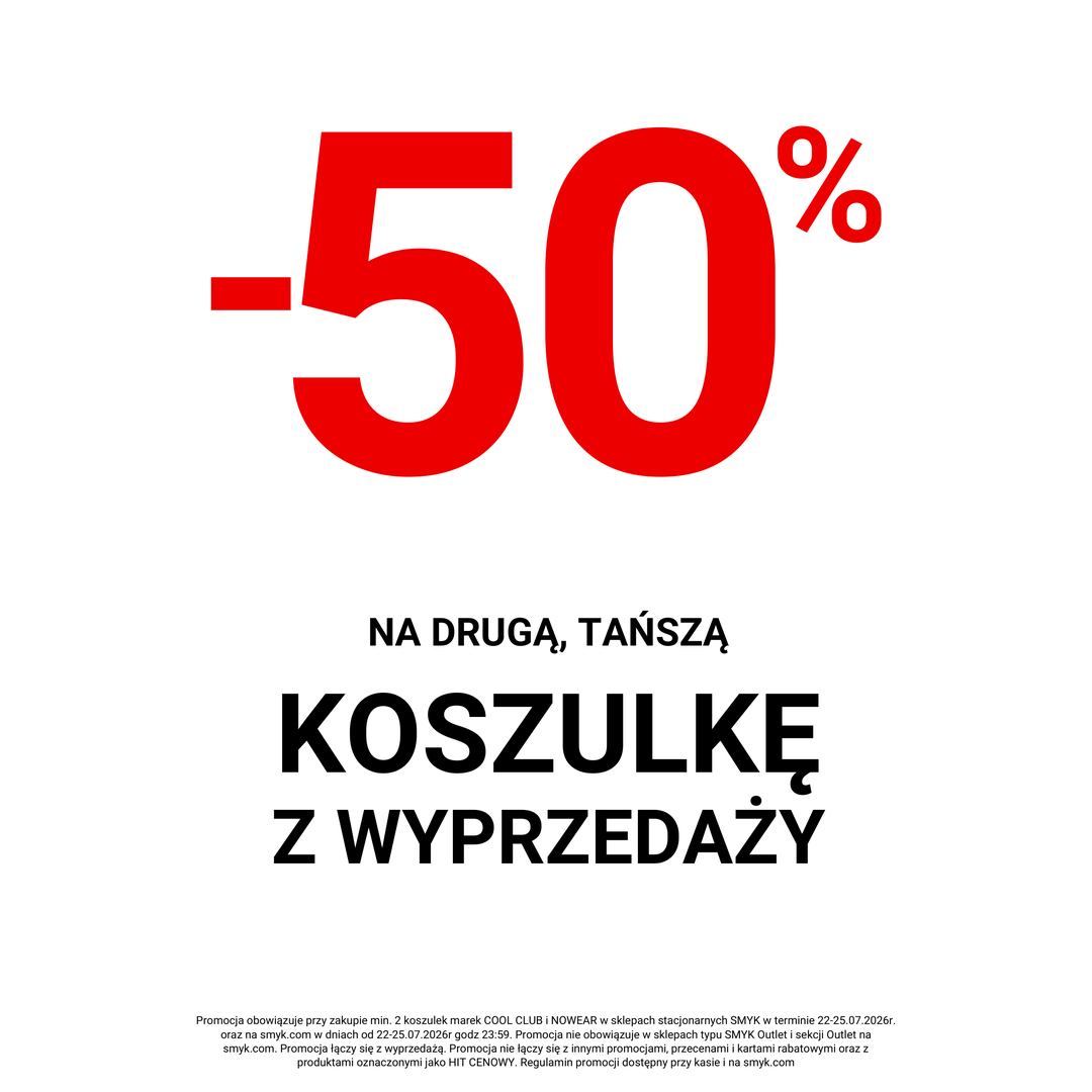 Promocja 50% na drugą koszulkę z wyprzedaży.