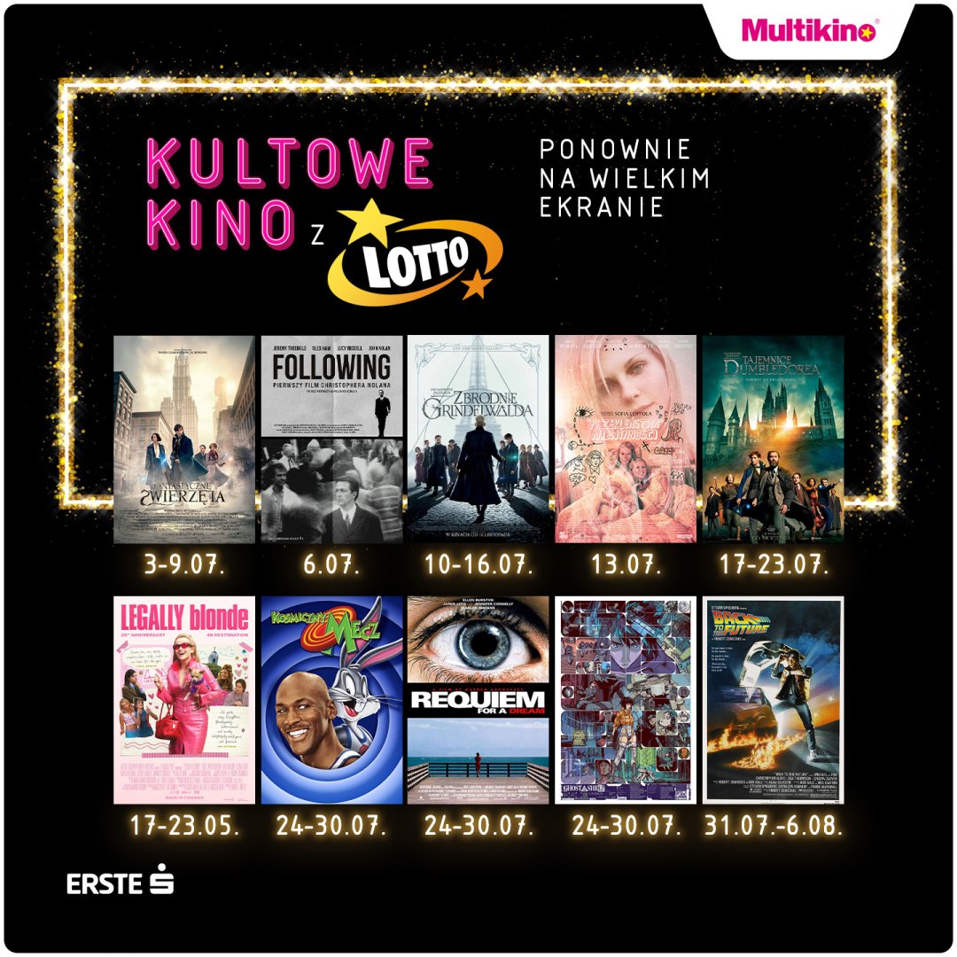 Plakat promujący kultowe filmy w Multikinie w lipcu.
