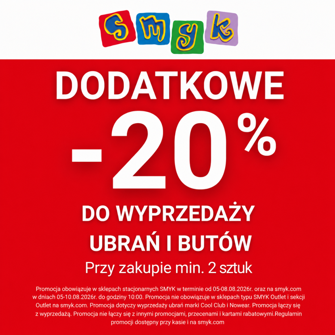 Dodatkowe 20% zniżki na ubrania i buty przy zakupie minimum 2 sztuk.