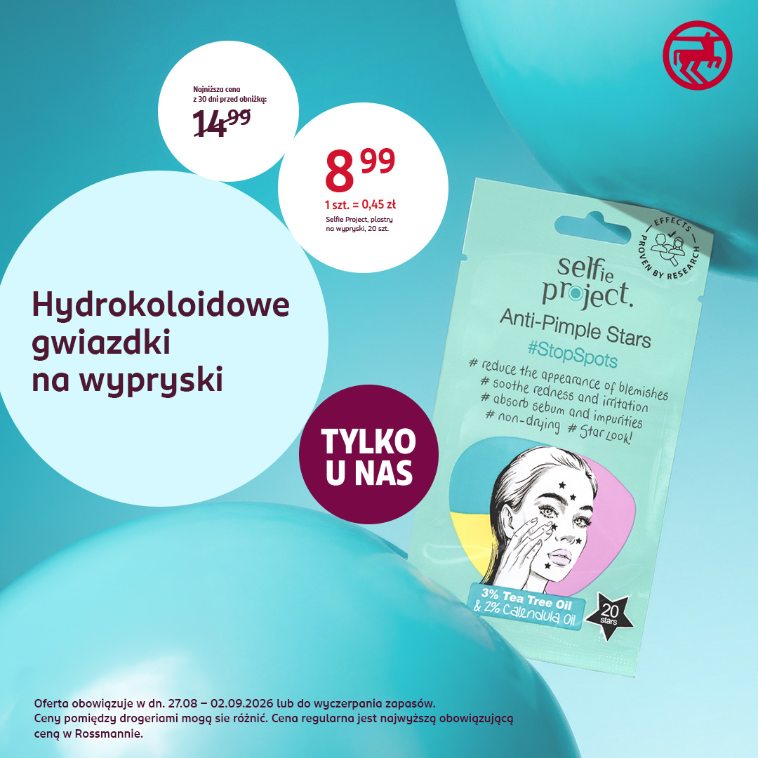 Opakowanie hydrokoloidowych gwiazdek na wypryski z ceną promocyjną.