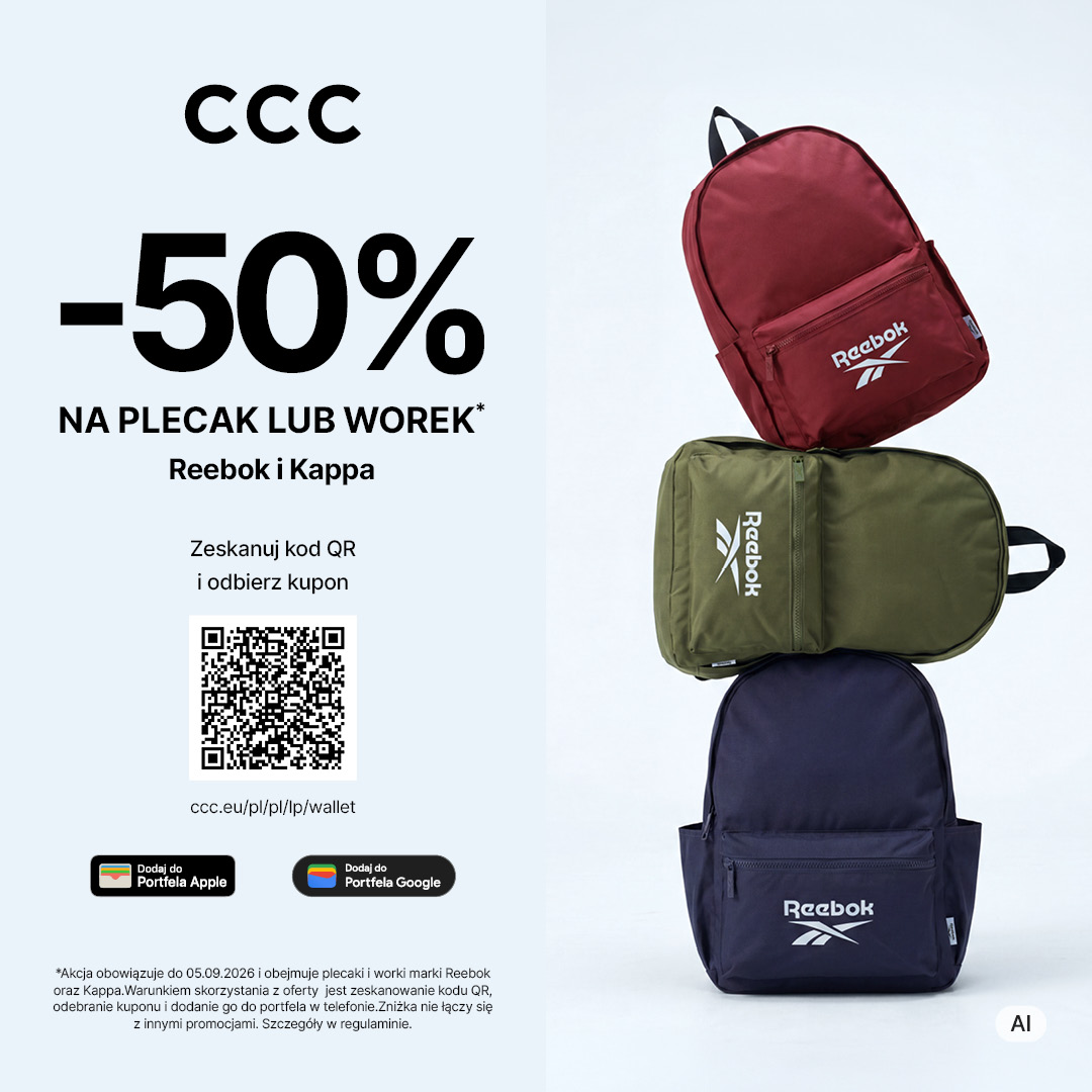 Trzy plecaki Reebok w promocji -50% na CCC.