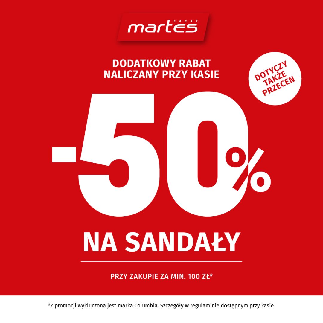 Promocja 50% na sandały w sklepie Martes.