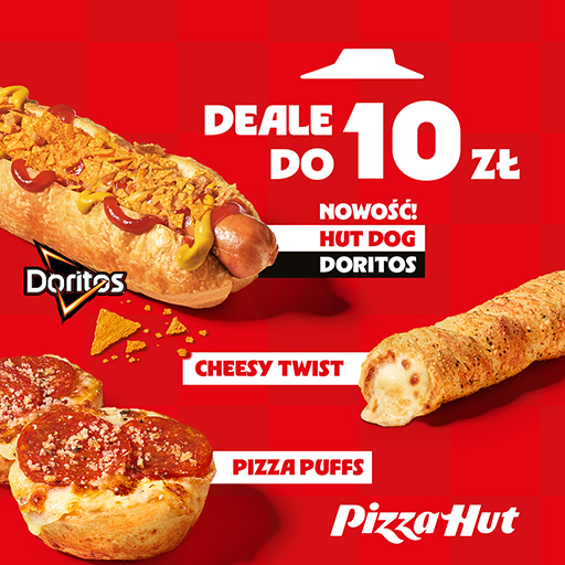 Promocja Pizza Hut z nowością Hut Dog i innymi przekąskami.