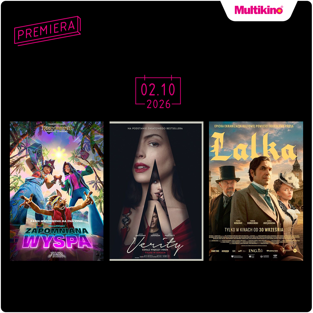 Trzy plakaty filmowe z premierami na 2026 rok.