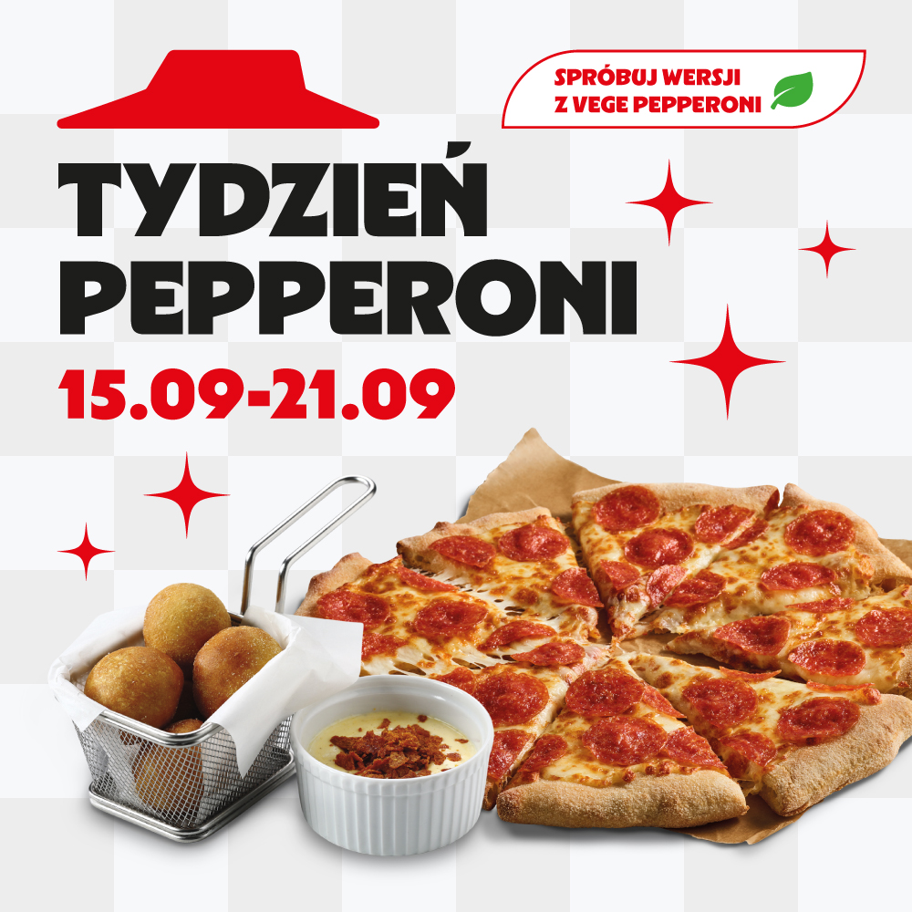 Pizza pepperoni i przystawki na tle z logo Świdnicka.