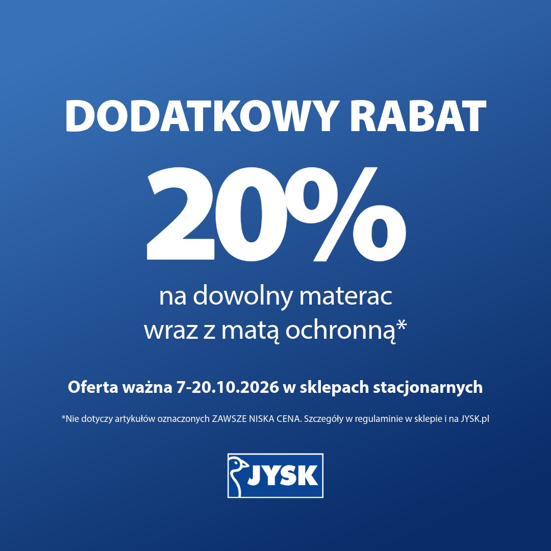 Promocja 20% rabatu na materace z matą ochronną w JYSK.