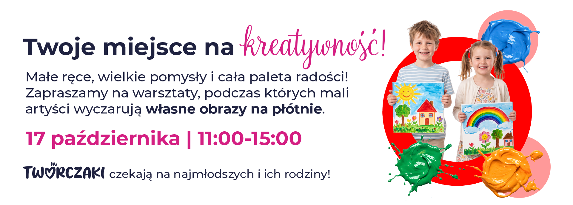 Dzieci trzymające obrazy namalowane na płótnie.
